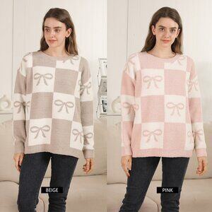 Checkered/Ribbons Microfiber Sweater